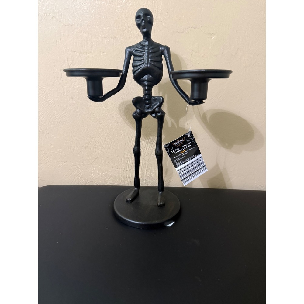 NWT Aldi Halloween Skeleton Candelabra Matte Black Decor